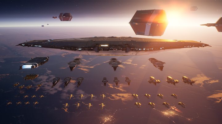 A massive space fleet in formation.