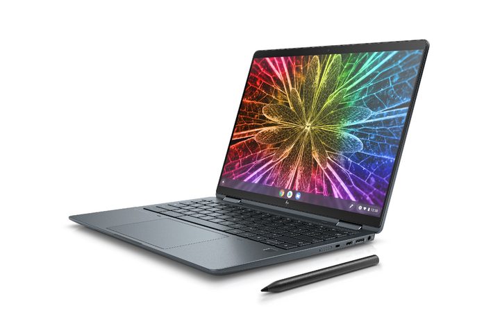 The HP Elite Dragonfly Chromebook with its 13.5-inch screen open.
