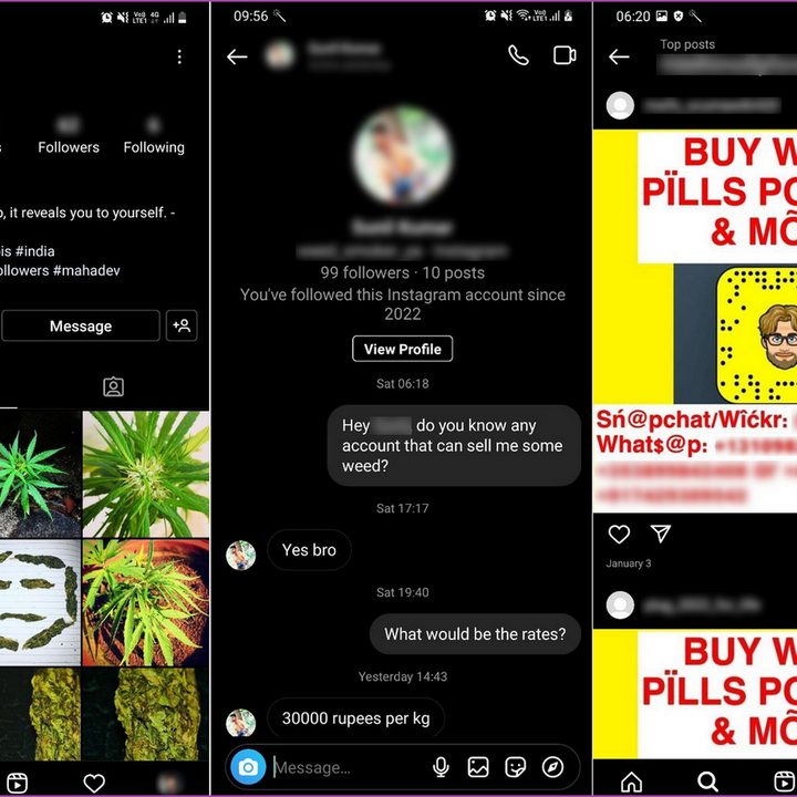 Accounts peddling cannabis products in India.