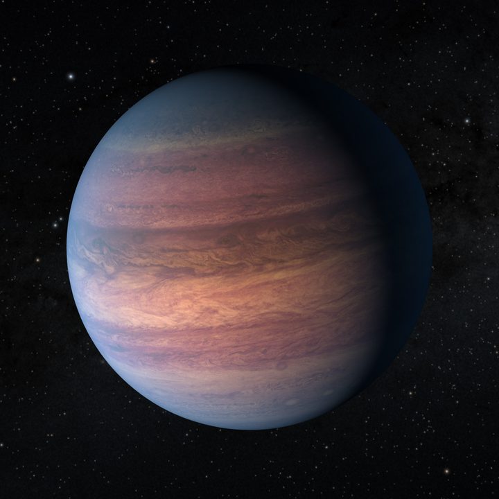 This illustration depicts a Jupiter-like exoplanet called TOI-2180 b. It was discovered in data from NASA's Transiting Exoplanet Survey Satellite.