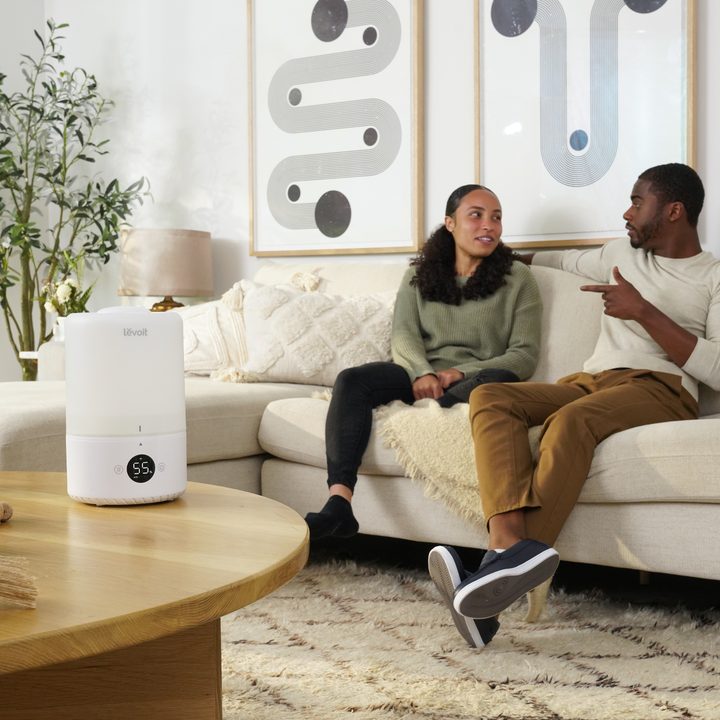 Levoit Dual 200S air purifier on living room table.