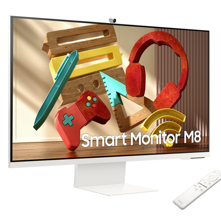 Samsung's latest smart monitor comes with a webcam for video conferencing.