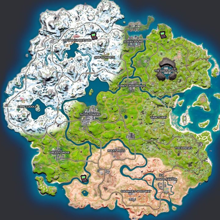 Map of Mole Team Drill Sites in Fortnite.