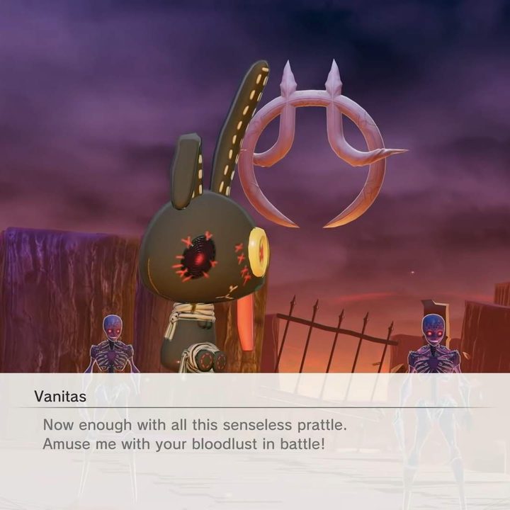 Vanitas, the plush bunny demon from Monark talking of battle.