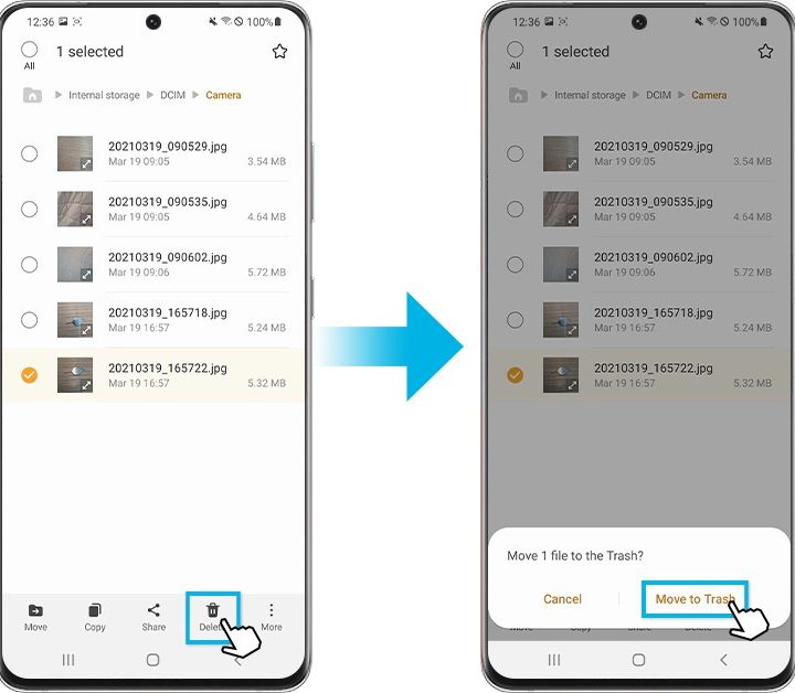 Move a file to Trash with My Files.