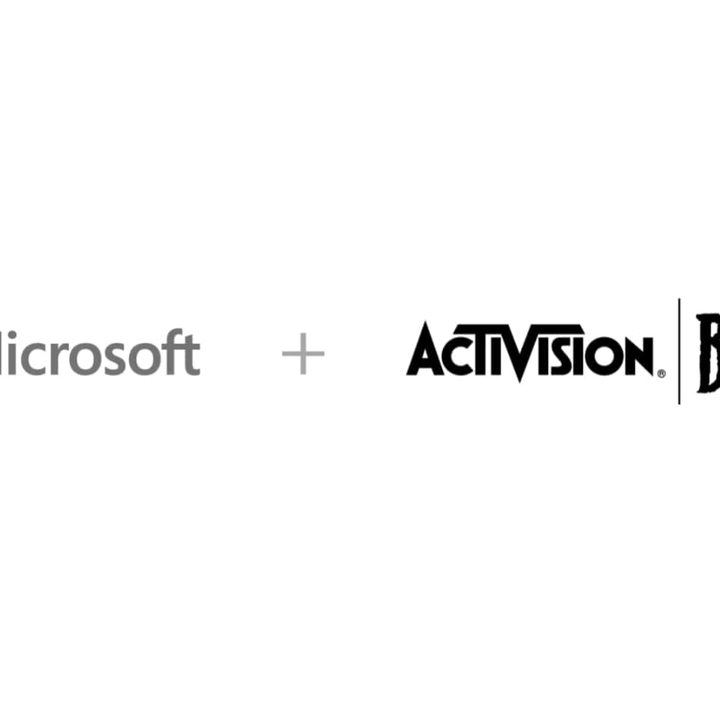Microsoft and Activision Blizzard's logos next to each other.
