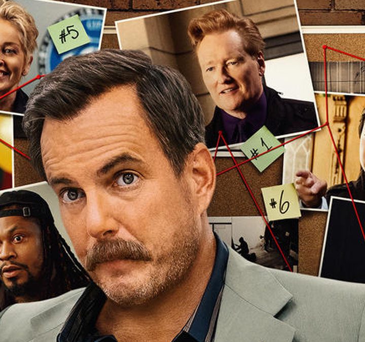 Will Arnett stands in front of a suspect board in Murderville.