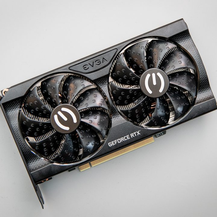 An Nvidia GeForce RTX 3050 graphics card.