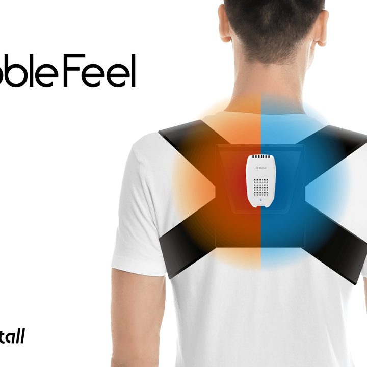The Pebble Feel being worn on a man's back.
