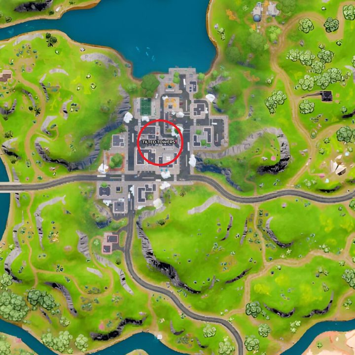 Map of Tilted Towers in Fortnite.
