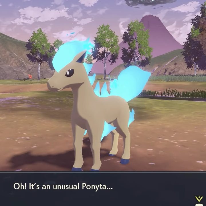 A shiny Ponyta in Pokémon Legends: Arceus.
