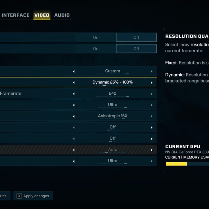Settings in Rainbow Six Extraction.