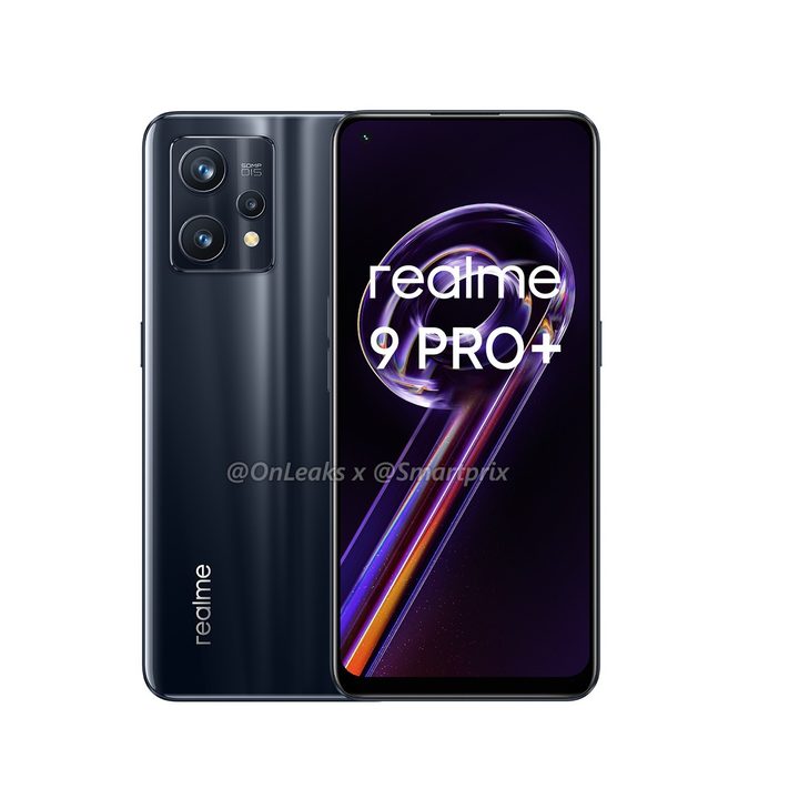 Leaked renders showing the front and rear views of the Realme 9 Pro Plus.