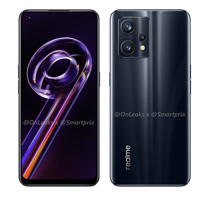 Leaked renders showing the front and rear views of the Realme 9 Pro Plus.