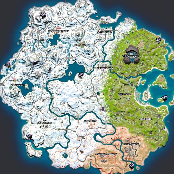 Map of rifts in Fortnite.