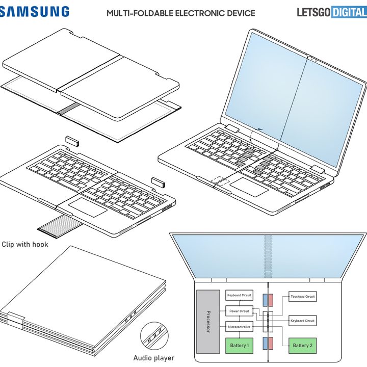Patents showcasing the multi-foldable Samsung laptop.