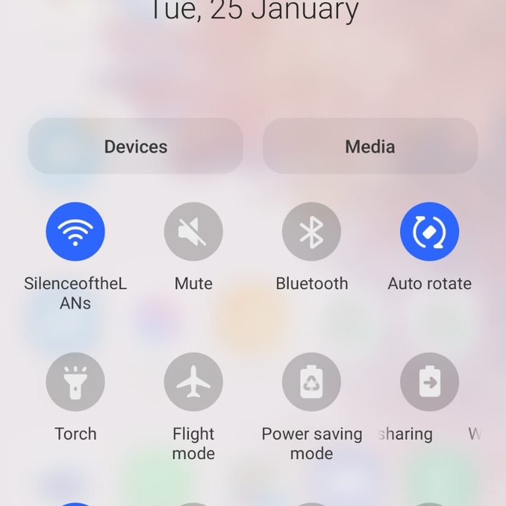 Samsung S20 notification tray showing power off icon.