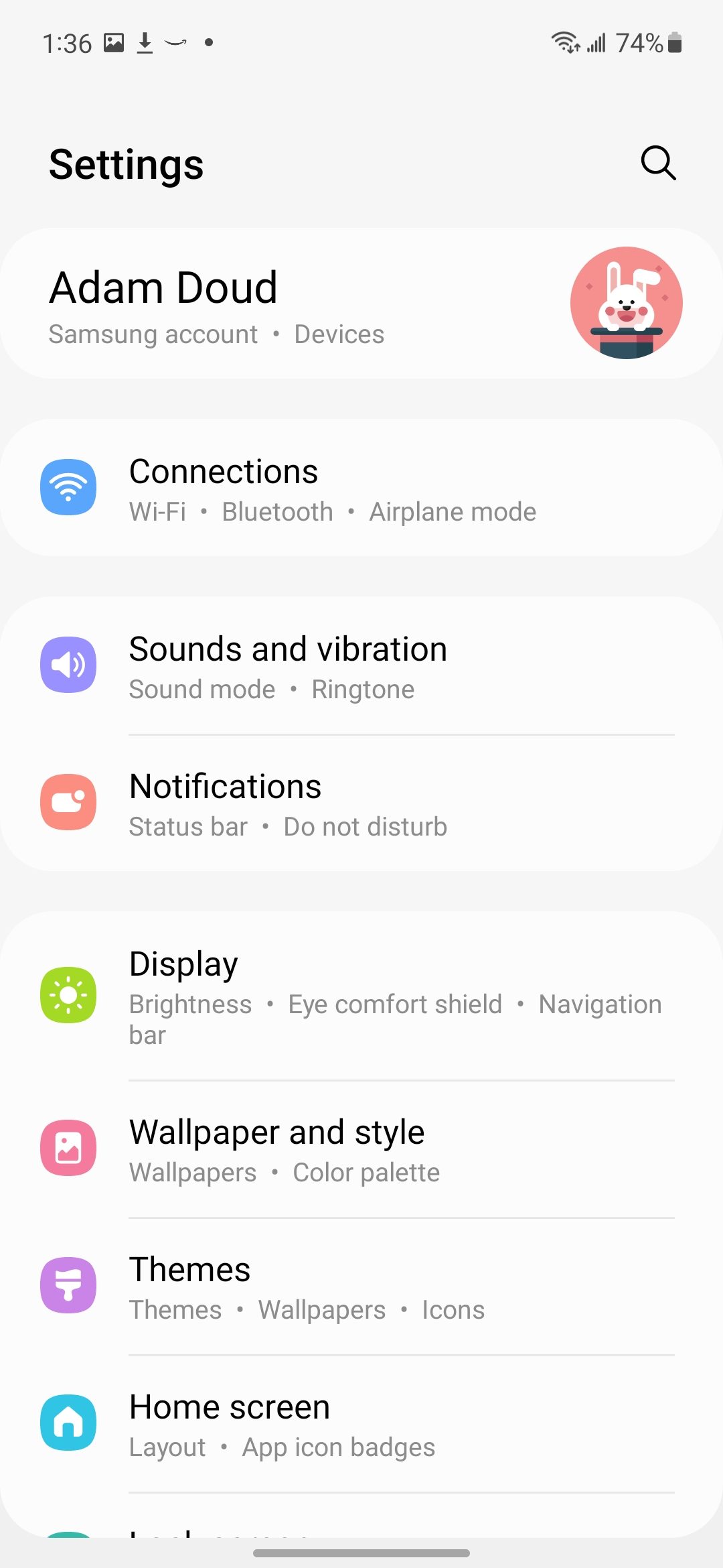 This is a screenshot of the Samsung Galaxy S21 FE settings.