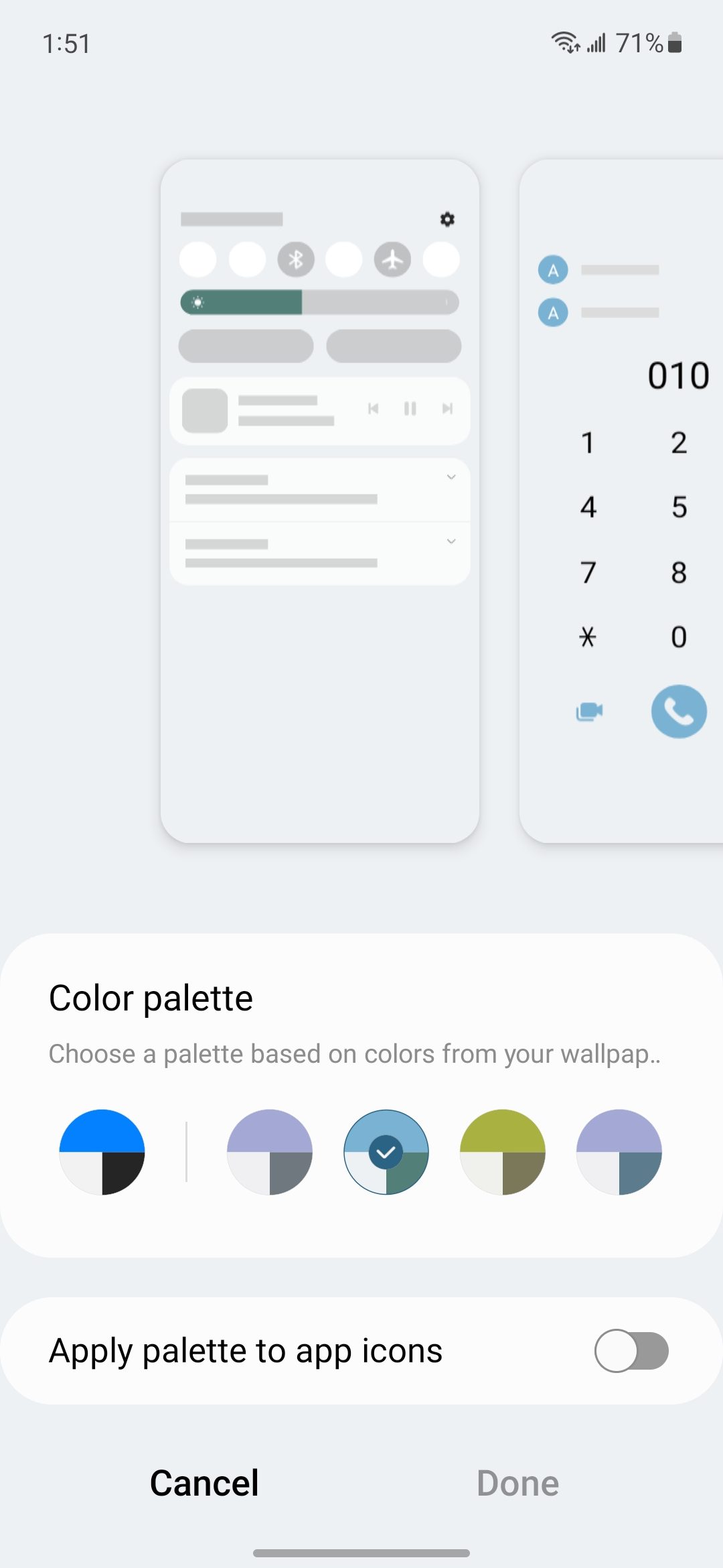 This is a screenshot of the Samsung Galaxy S21 FE color picker.