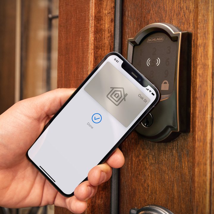 Schlage Encode Plus with home keys phone tap to unlock.