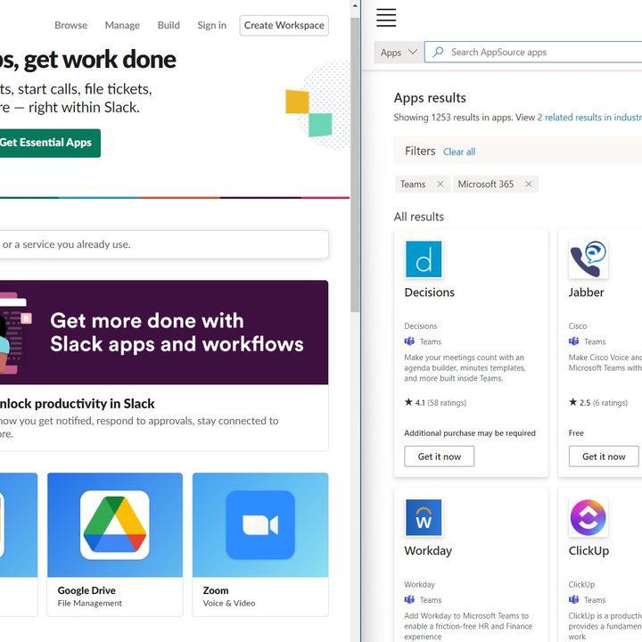 Slack and Microsoft Teams apps side by side.