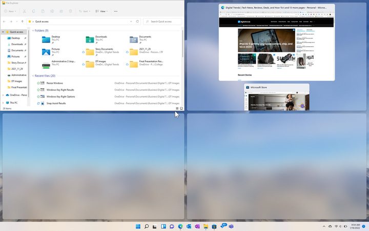 Windows 11 screenshot showing multiple windows in split screen mode.
