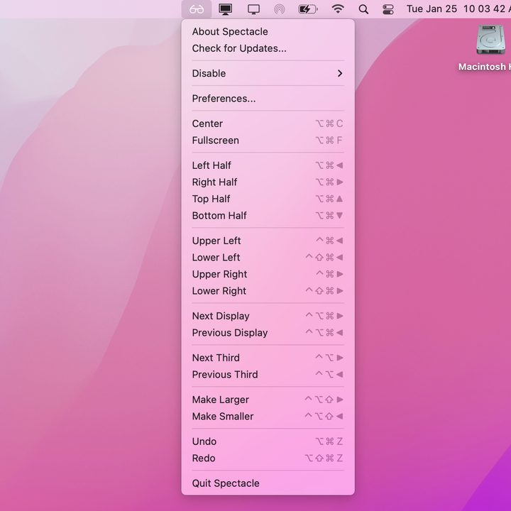 The Spectacle app in MacOS.