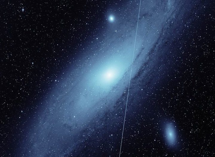 A streak of light from a Starlink satellite.