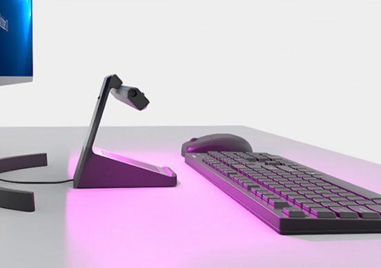 Targus antibacterial light over a keyboard.