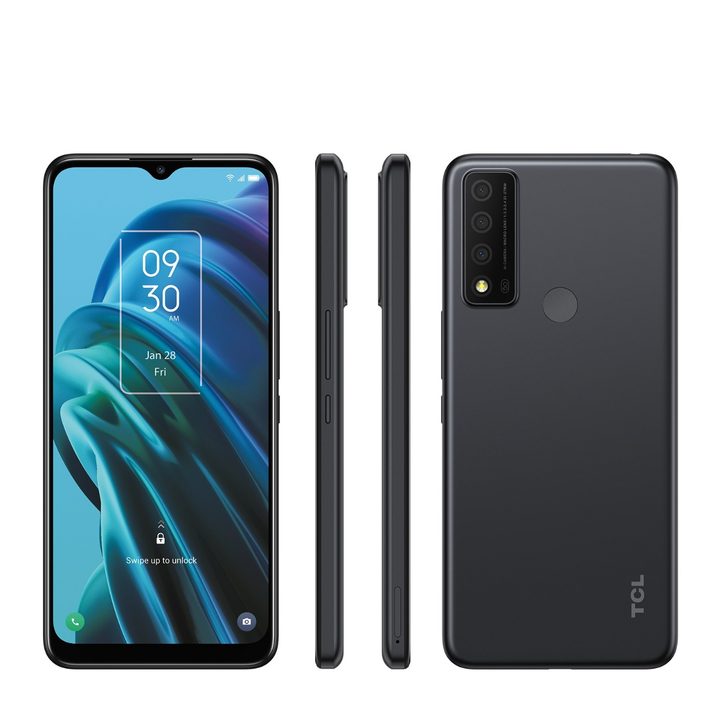 The front, rear, and sides of the TCL 30 XE 5G smartphone.