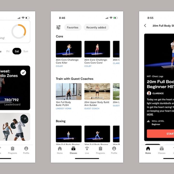 A range of screens in the Tempo app.