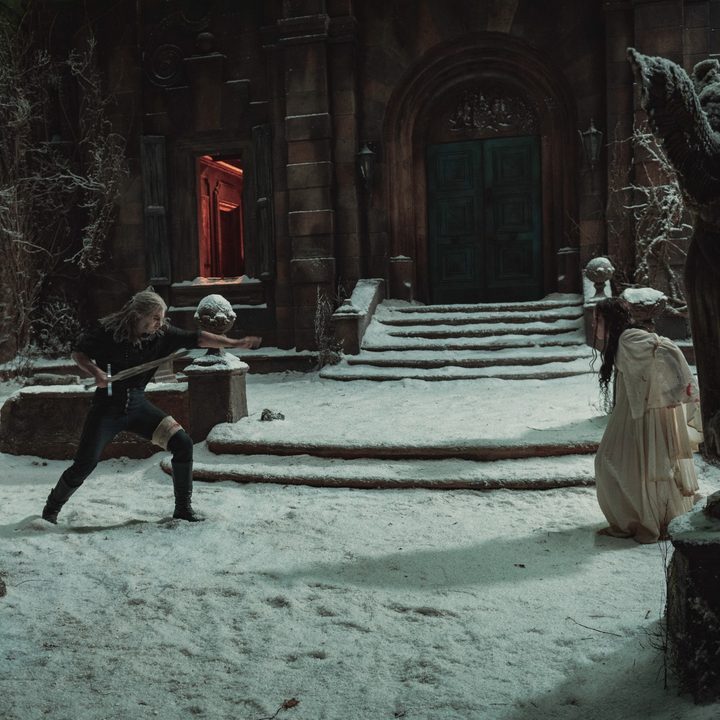 Henry Cavill and Agnes Born face off in a scene from season 2 of The Witcher.