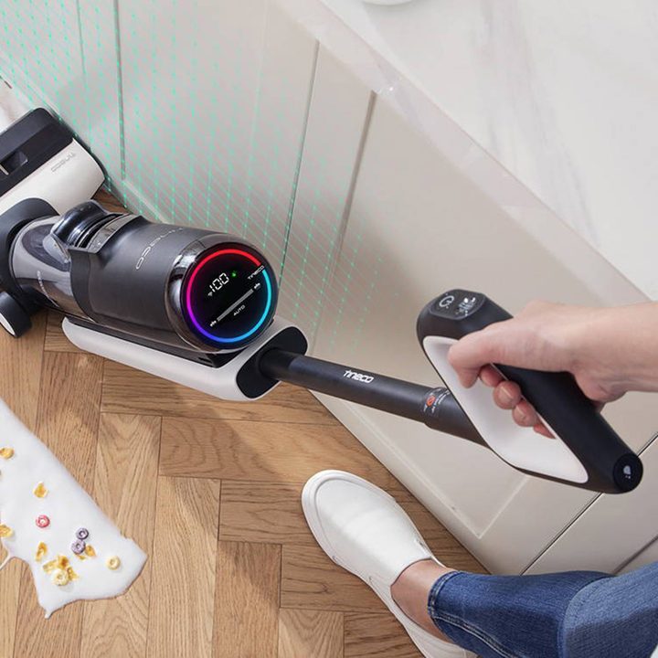 Tineco-Floor-ONE-S5 in use on floor picking up cereal.