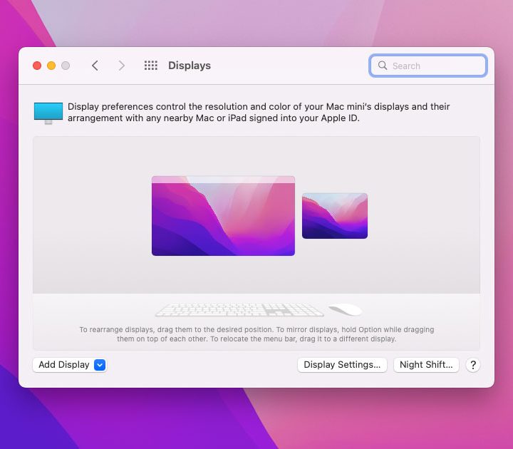 A System Preferences window for configuring the Universal Control beta in MacOS Monterey.