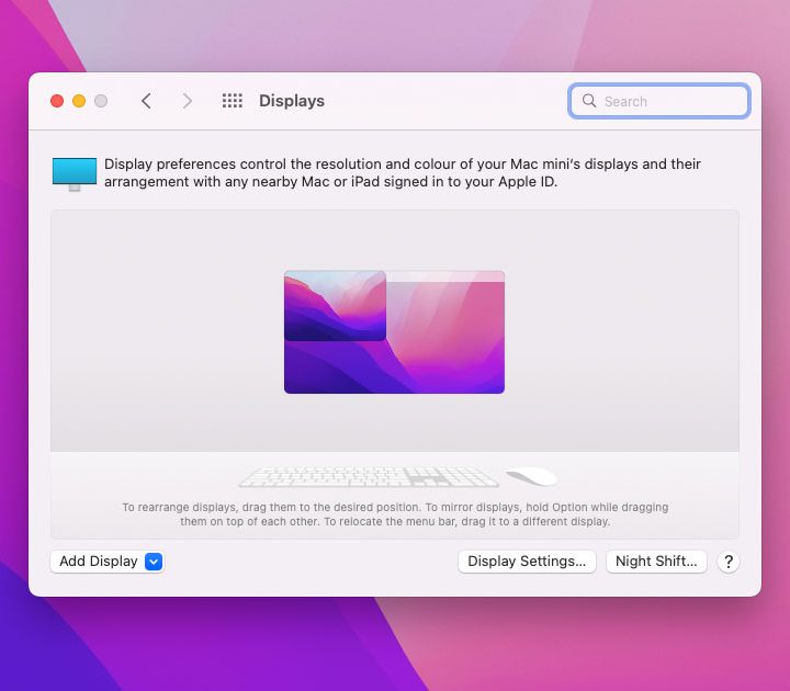 A System Preferences window for configuring the Universal Control beta in MacOS Monterey.