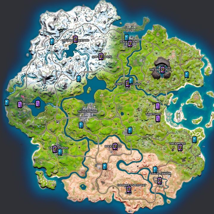 Map of Vending Machines in Fortnite.