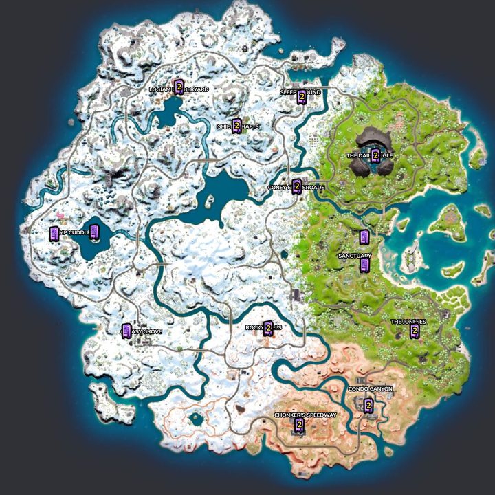 Map of Vending Machines in Fortnite.