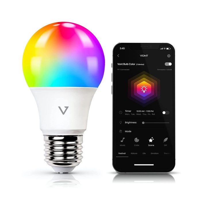 Vont A19 smart bulb with mobile app controls.