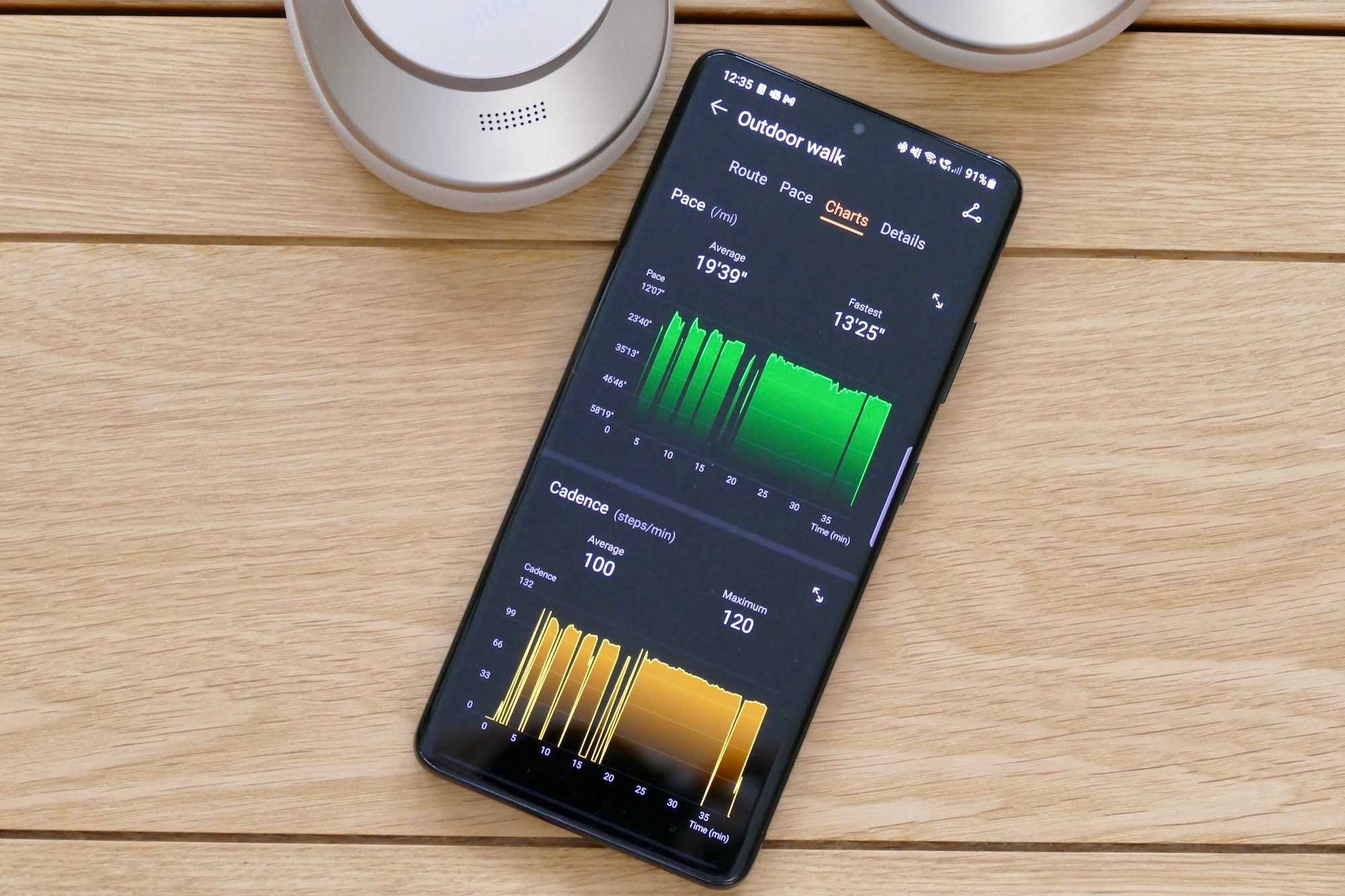 Huawei Health app pace and cadence data.