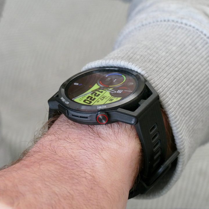 The Huawei Watch GT Runner watch on a man's wrist.