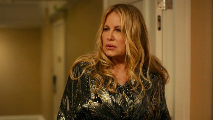 Jennifer Coolidge as Tanya looking flustered in "The White Lotus."
