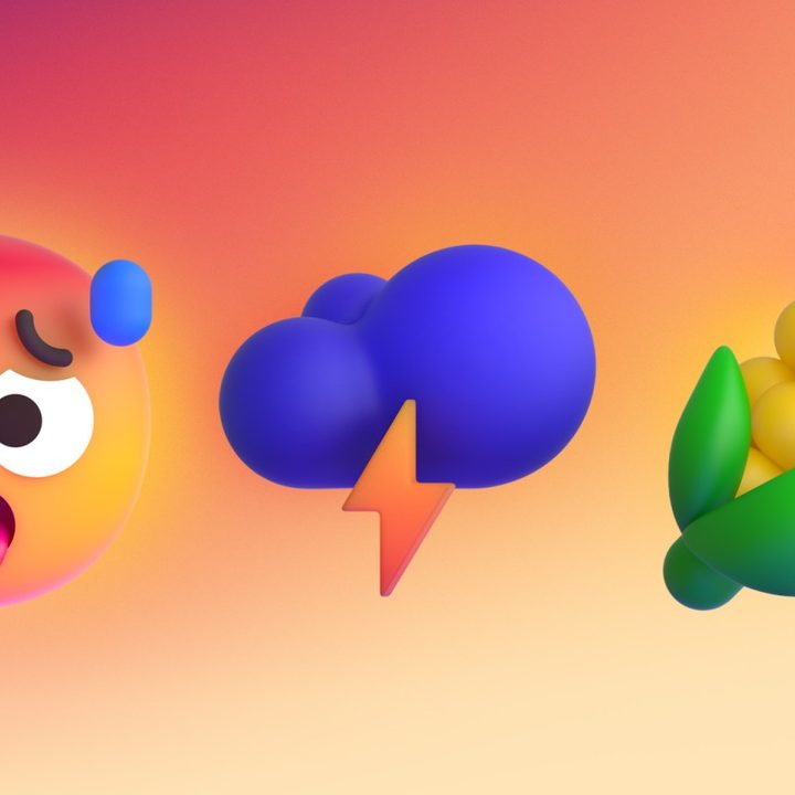 Windows 11's redesigned emoji on an orange background.
