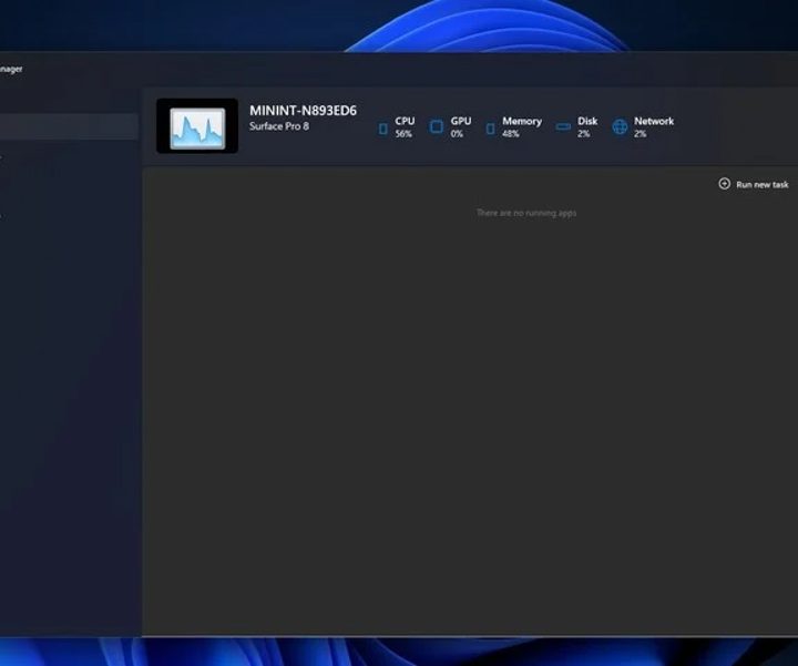 The dark mode of Windows 111's redesigned Task Manager app.