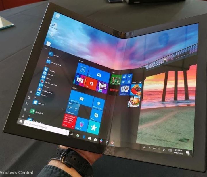 Foldable laptop running Windows 10.