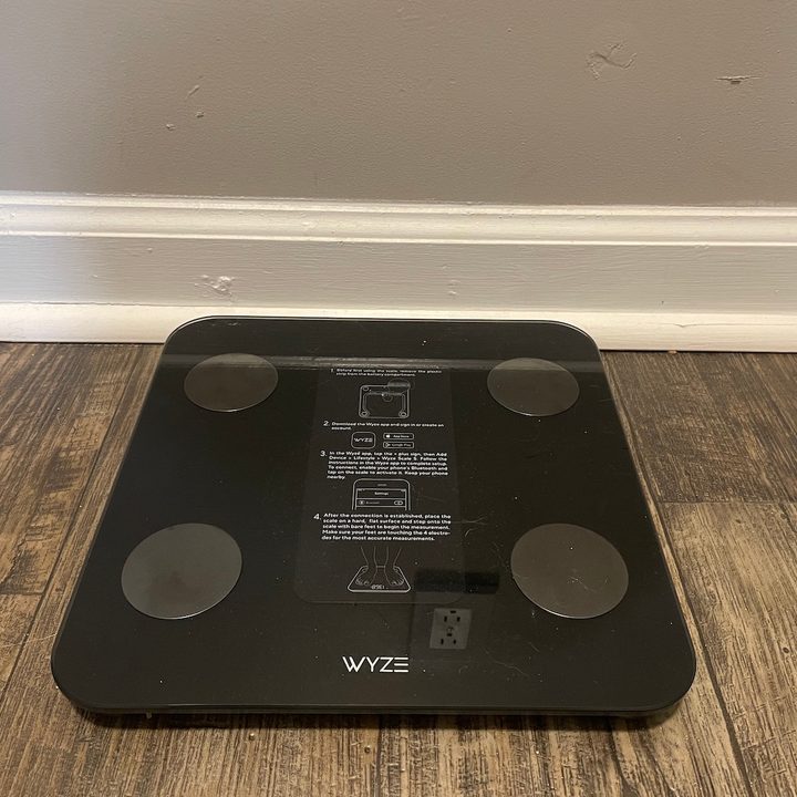 The Wyze Scale S has a reflective, footprint-grabbing surface.