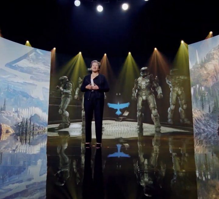 Dr. Lisa Su presents the new AMD CPU in a Halo Infinite demo.