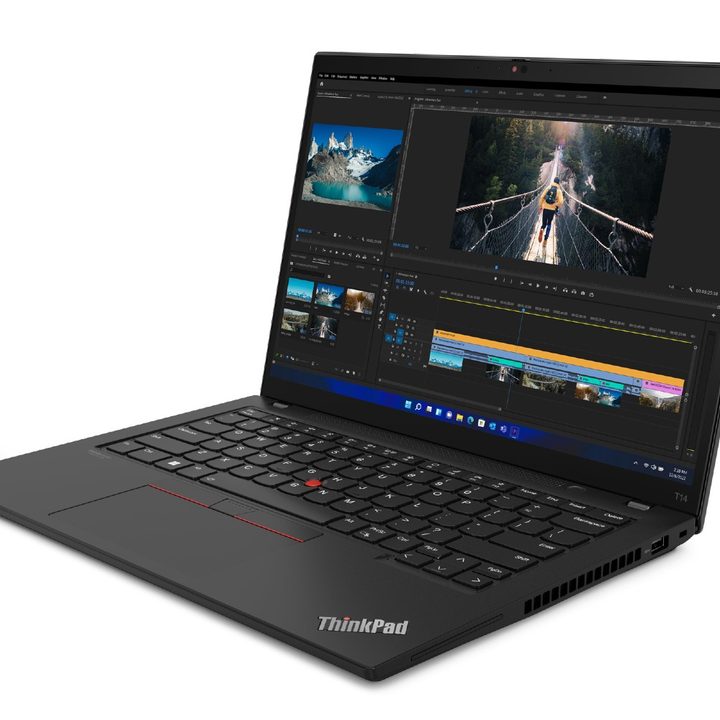 An angled view of a ThinkPad T-series laptop.