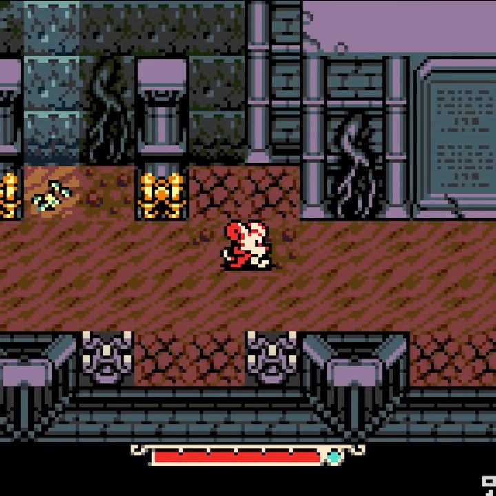 Mina walking through a temple.