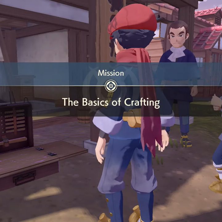 A trainer looking at a crafting table.
