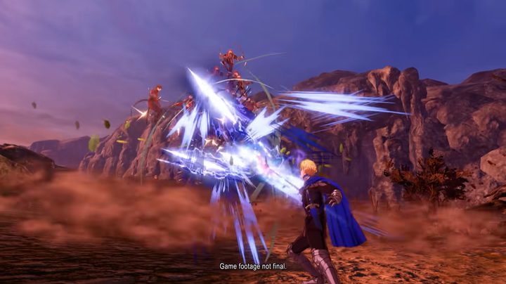 A knight stabbing enemies in the air in Fire Emblem Warriors: Three Hopes..